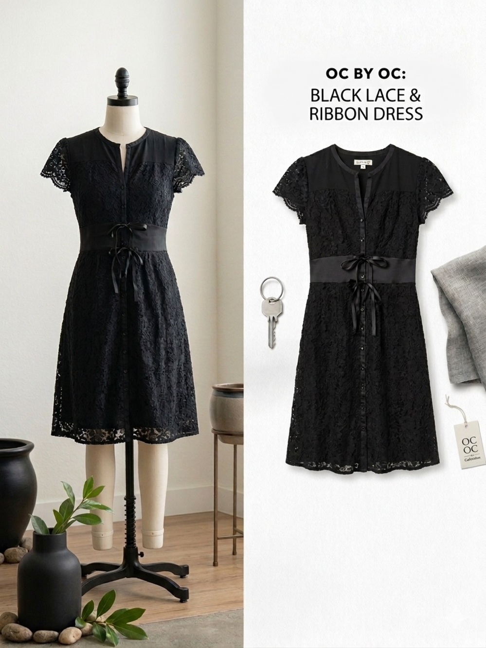 OC by Oleg Cassini Black Lace Midi Dress